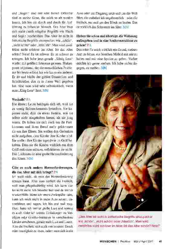 Vorschauseite 4: „Man kann sich das Alter nicht vorstellen - man erlebt es. Interview mit der Psychoanalytikerin Margarete Mitscherlich