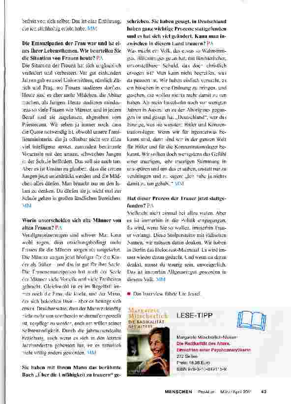 Vorschauseite 6: „Man kann sich das Alter nicht vorstellen - man erlebt es. Interview mit der Psychoanalytikerin Margarete Mitscherlich