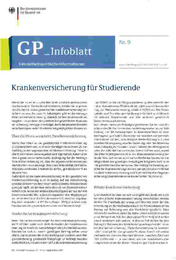 Vorschauseite 1: Krankenversicherung für Studierende