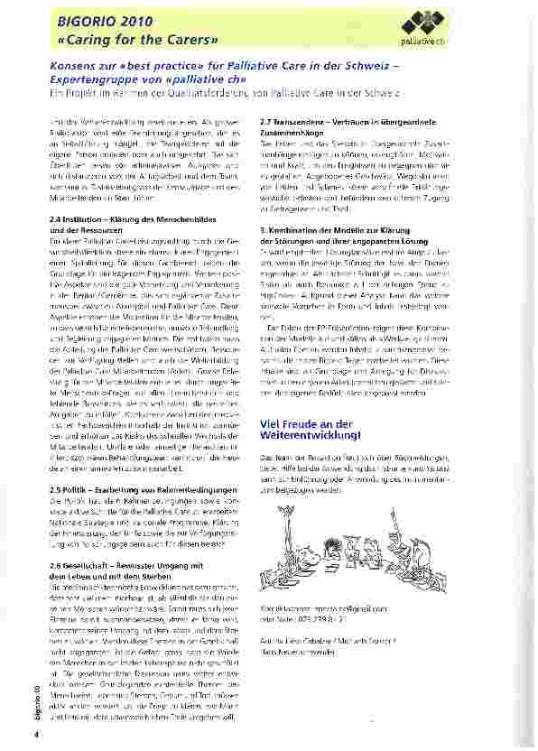 Vorschauseite 4: Konsens zur «best practice» für Palliative Care in der Schweiz -Expertengruppe von «palliative ch»