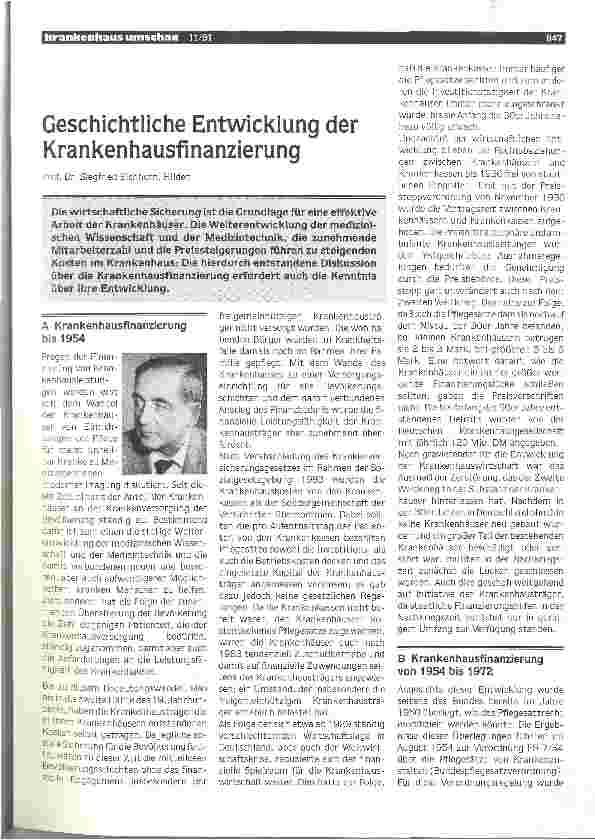 Vorschauseite 1: Geschichtliche Entwicklung der Krankenhausfinanzierung