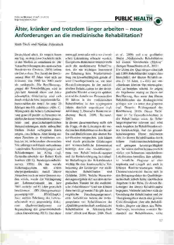 Vorschauseite 1: Älter, kränker und trotzdem länger arbeiten - neue Anforderungen an die medizinische Rehabilitation?