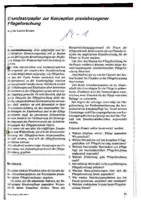 Vorschauseite 1: Grundsatzpapier zur Konzeption praxisbezogener Pflegeforschung