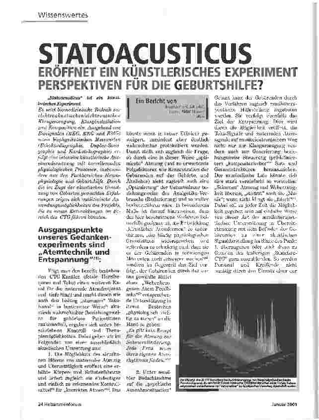 Vorschauseite 1: STATOACUSTICUSERÖFFNET EIN KÜNSTLERISCHES EXPERIMENT PERSPEKTIVEN FÜR DIE GEBURTSHILFE