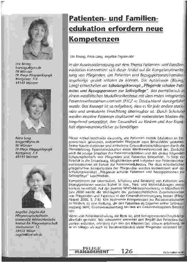 Vorschauseite 1: Patientenund Familienedukation erfordern neue Kompetenzen