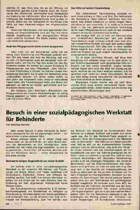 Vorschauseite 1: Besuch in einer sozialpädagogischen Werkstatt für Behinderte
