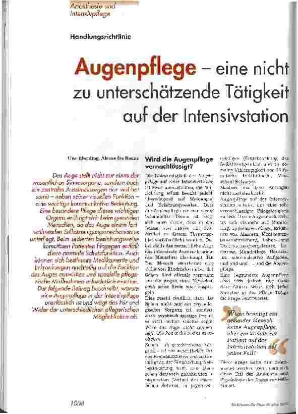 Vorschauseite 1: Augenpflege - eine nicht zu unterschätzende Tätigkeit auf der Intensivstation