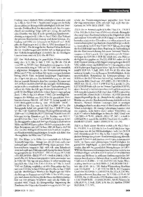 Vorschauseite 4: Beiträge eines ALG-Il-Leistungs-berechtigten zur privaten Krankenversicherung im Basistarif; Verpflichtung des Leistungsträgers zur Beitragsübernahme in voller Höhe; planwidrige R…