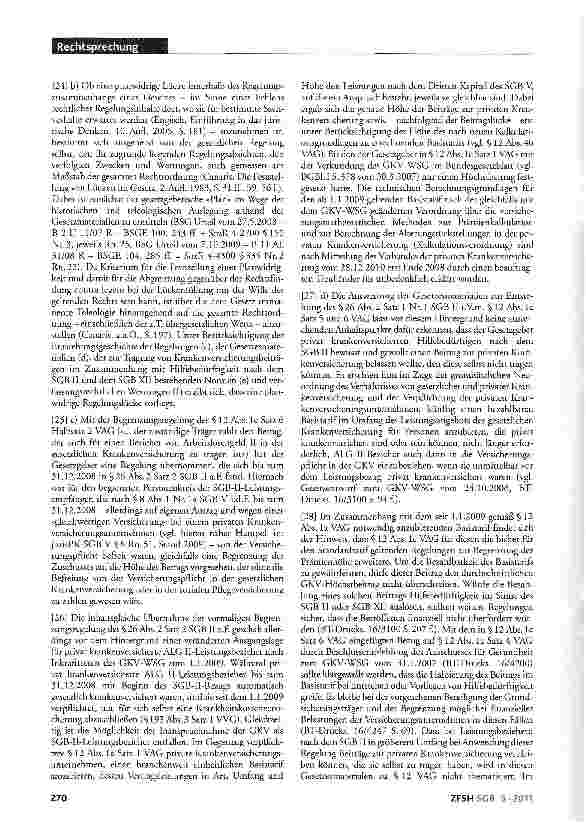 Vorschauseite 5: Beiträge eines ALG-Il-Leistungs-berechtigten zur privaten Krankenversicherung im Basistarif; Verpflichtung des Leistungsträgers zur Beitragsübernahme in voller Höhe; planwidrige R…
