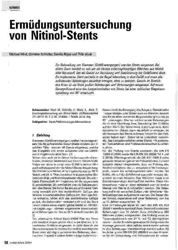 Vorschauseite 1: Ermüdungsuntersuchung von Nitinol-Stents