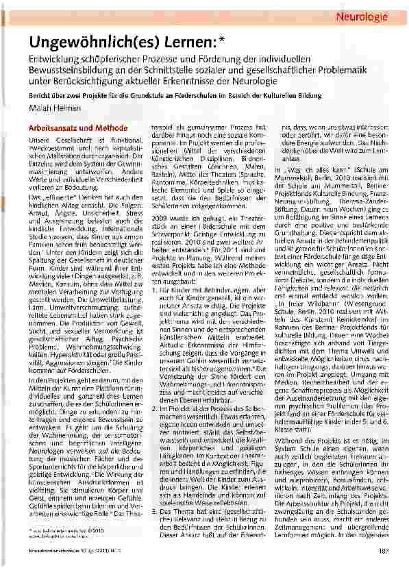 Vorschauseite 1: Entwicklung schöpferischer Prozesse und Förderung der individuellen Bewusstseinsbildung an der Schnittstelle sozialer und gesellschaftlicher Problematik unter Berücksichtigung akt…