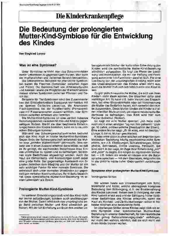 Vorschauseite 1: Die Bedeutung der prolongierten Mutter-Kind-Symbiose für die Entwicklung des Kindes