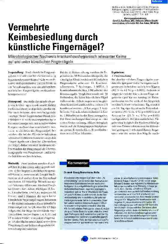 Vorschauseite 1: Vermehrte Keimbesiedlung durch künstliche Fingernägel?