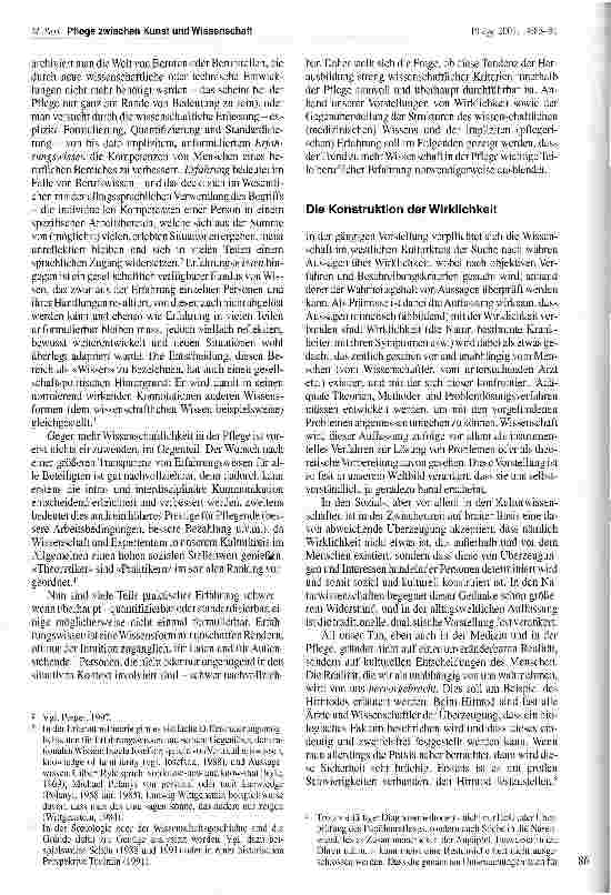 Vorschauseite 2: Pflege zwischen Kunst und Wissenschaft - Berufserfahrung und Probleme ihrer sprachlichen Formulierung in der Pflege