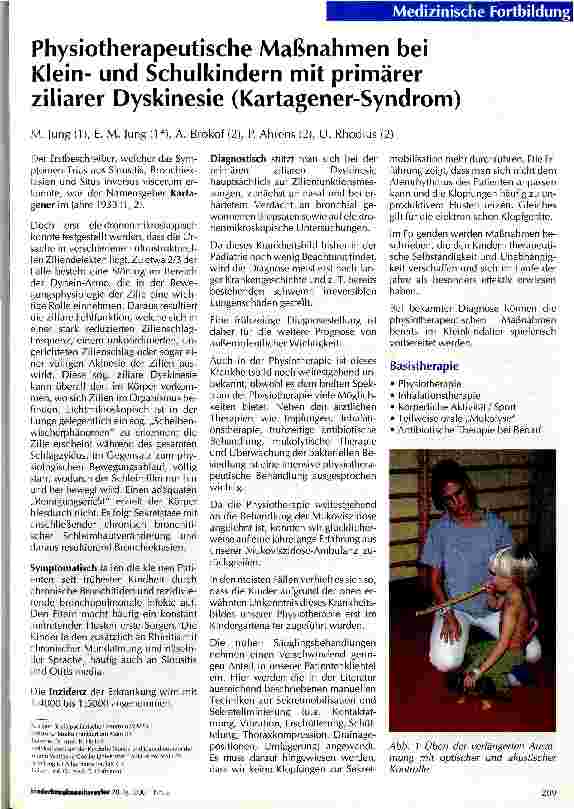 Vorschauseite 1: Physiotherapeutische Maßnahmen bei Kleinund Schulkindern mit primärer ziliarer Dyskinesie (Kartagener-Syndrom)