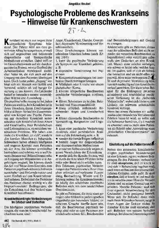 Vorschauseite 1: Psychologische Probleme des Krankseins - Hinweise für Krankenschwestern