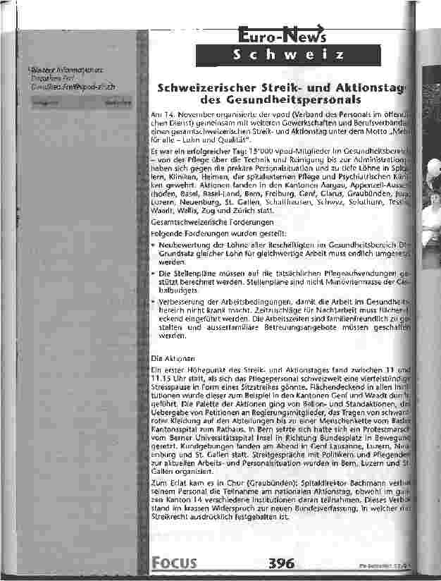 Vorschauseite 1: Schweizerischer Streikund Aktionstag des Gesundheitspersonals