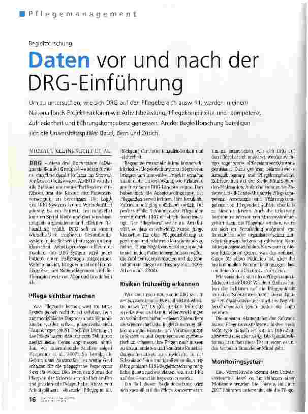 Vorschauseite 1: BegleitforschungDaten vor und nach der DRG-Einführung