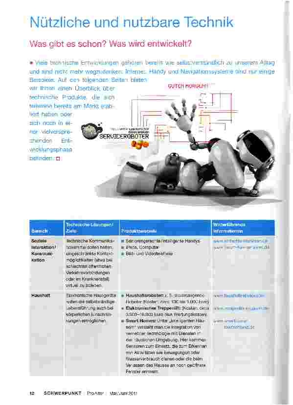 Vorschauseite 1: Nützliche und nutzbare Technik Was gibt es schon? Was wird entwickelt?
