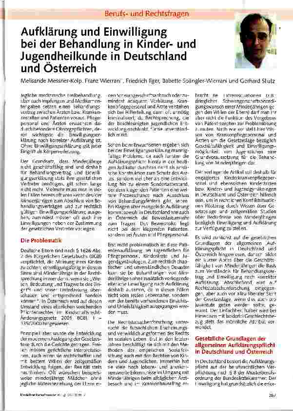 Vorschauseite 1: Aufklärung und Einwilligung bei der Behandlung in Kinderund Jugendheilkunde in Deutschland und Österreich