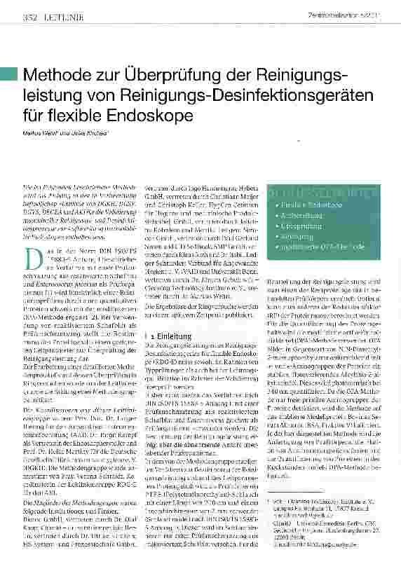Vorschauseite 1: Methode zur Überprüfung der Reinigungsleistung von Reinigungs-Desinfektionsgeräten für flexible Endoskope