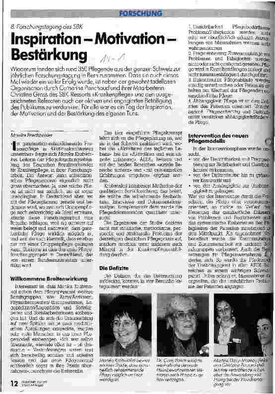 Vorschauseite 1: Inspiration - Motivation - Bestärkung 8. Forschungstagung des SBK