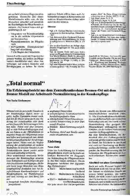 Vorschauseite 1: Total normal - Ein Erfahrungsbericht aus dem Zentralkrankenhaus Bremen-Ost mit dem Bremer Modell zur Arbeitszeit-Normalisierung
