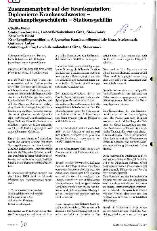 Vorschauseite 1: Zusammenarbeit auf der Krankenstation: Diplomierte Krankenschwester - Krankenpflegeschülerin - Stationsgehilfin