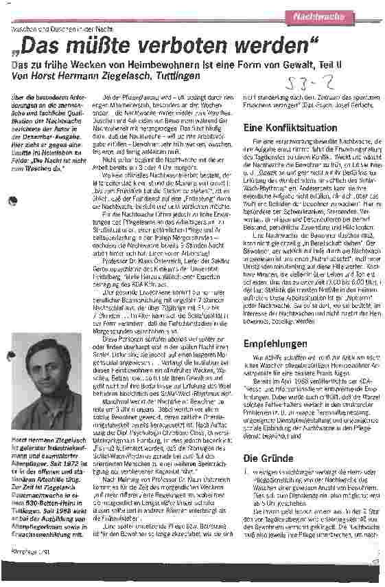 Vorschauseite 1: Das müßte verboten werden - Das zu frühe Wecken von Heimbewohnern ist eine Form von Gewalt - Teil II