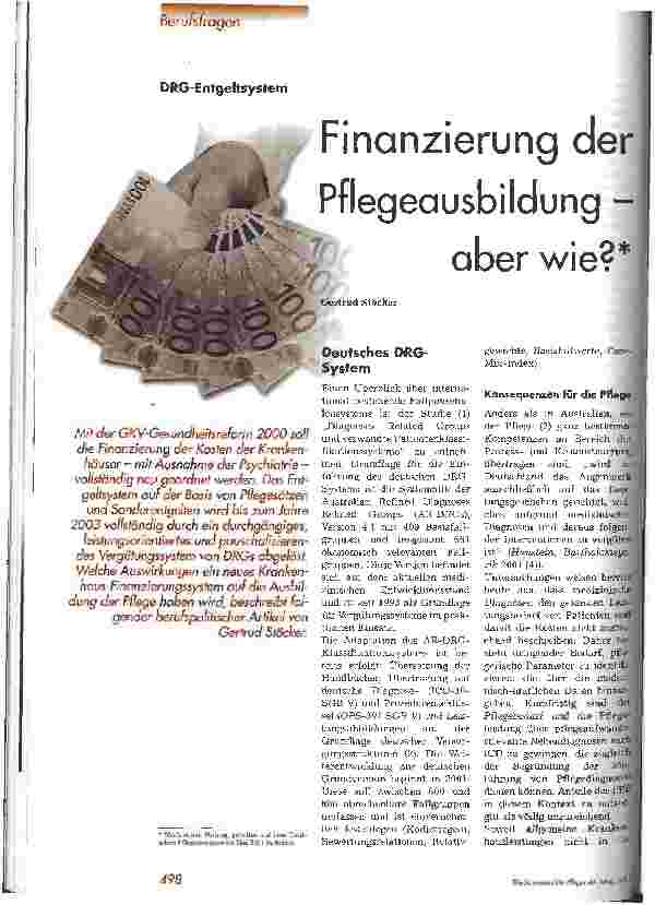 Vorschauseite 1: Finanzierung der Pflegeausbildung - aber wie?