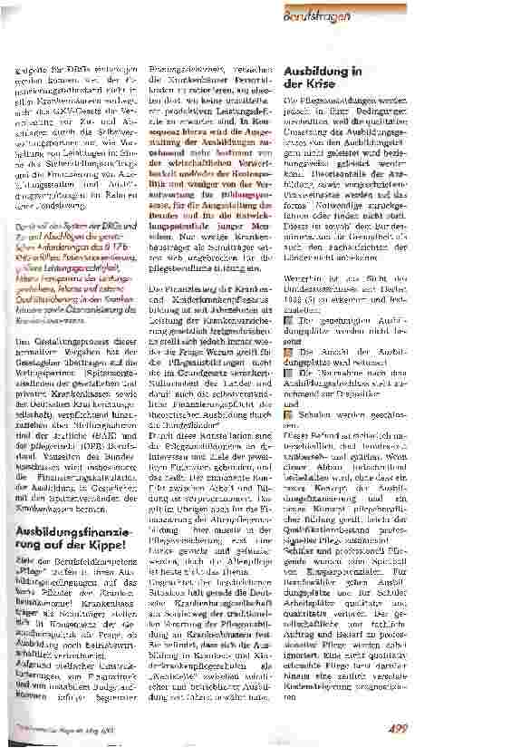Vorschauseite 2: Finanzierung der Pflegeausbildung - aber wie?