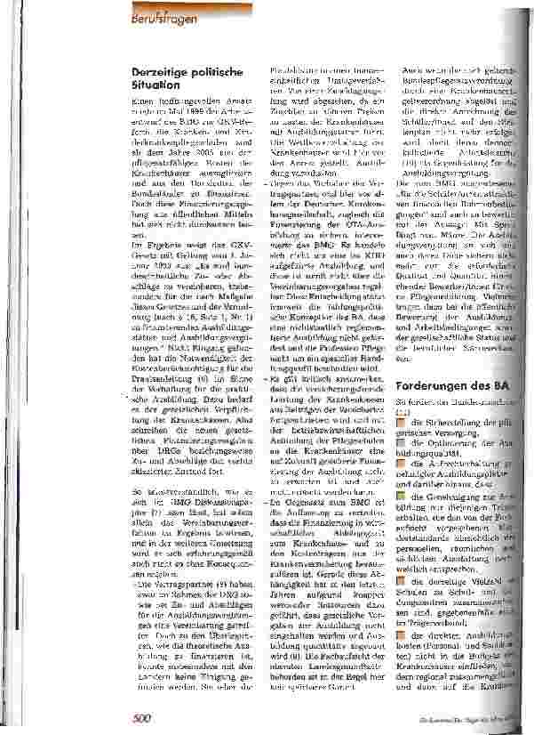 Vorschauseite 3: Finanzierung der Pflegeausbildung - aber wie?