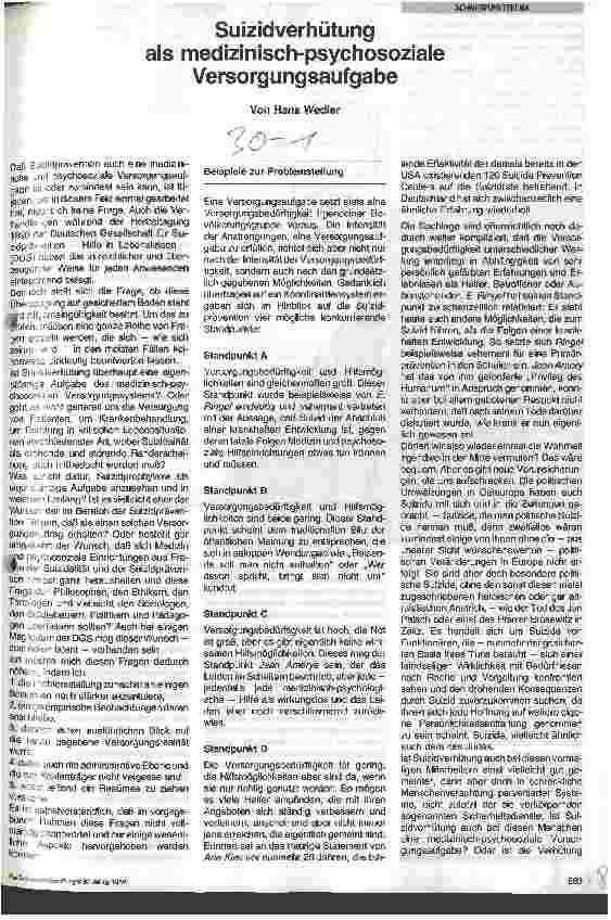 Vorschauseite 1: Suizidverhütung als medizinisch-psychosoziale Versorgungsaufgabe