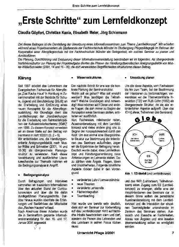 Vorschauseite 1: „Erste Schritte zum Lernfeldkonzept