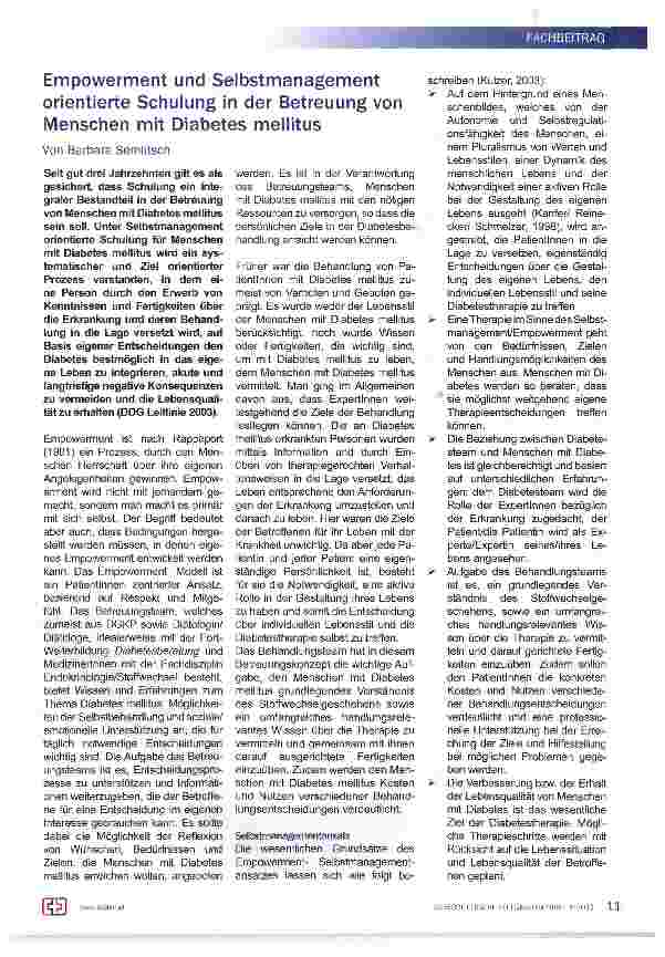 Vorschauseite 1: Empowerment und Selbstmanagement orientierte Schulung in der Betreuung von Menschen mit Diabetes mellitus