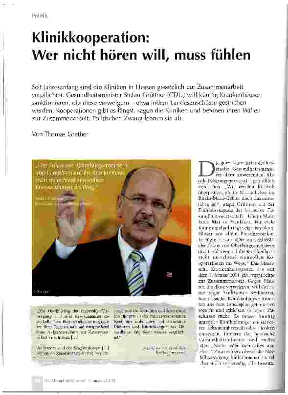Vorschauseite 1: Klinikkooperation: Wer nicht hören will, muss fühlen