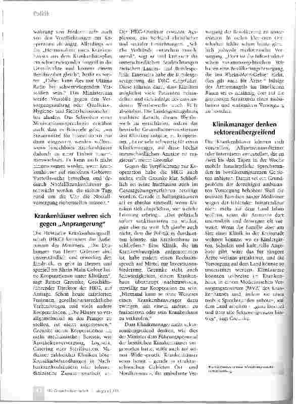 Vorschauseite 3: Klinikkooperation: Wer nicht hören will, muss fühlen