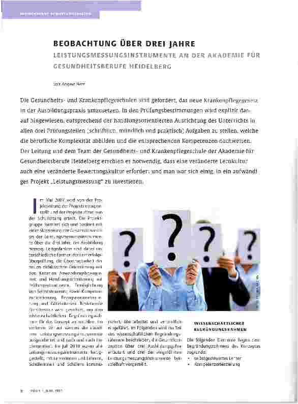 Vorschauseite 1: BEOBACHTUNG ÜBER DREI JAHRE LEISTUNGSMESSUNCSINSTRUMENTE AN DER AKADEMIE FÜR GESUNDHEITSBERUFE HEIDELBERG