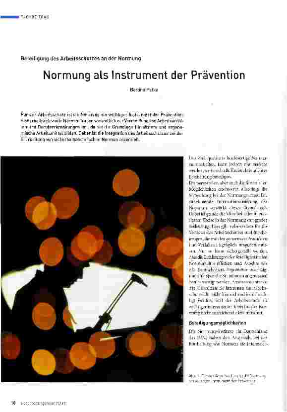 Vorschauseite 1: Normung als Instrument der Prävention