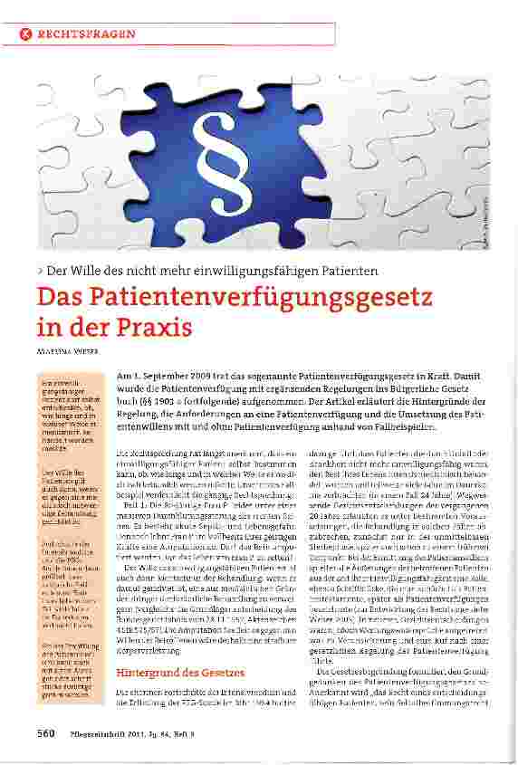 Vorschauseite 1: Das Patientenverfügungsgesetz in der Praxis