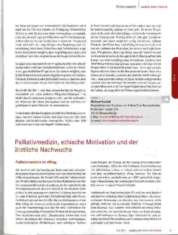Vorschauseite 1: Palliativmedizin, ethische Motivation und der ärztliche Nachwuchs