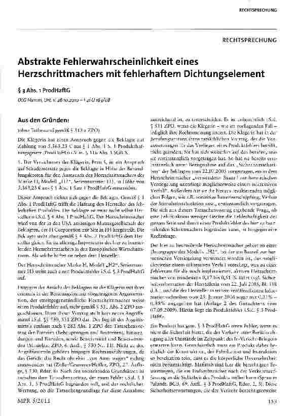 Vorschauseite 1: Abstrakte Fehlerwahrscheinlichkeit eines Herzschrittmachers mit fehlerhaftem Dichtungselement