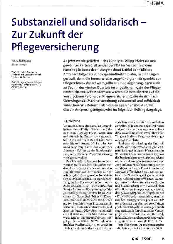 Vorschauseite 1: Substanziell und solidarisch -Zur Zukunft der Pflegeversicherung