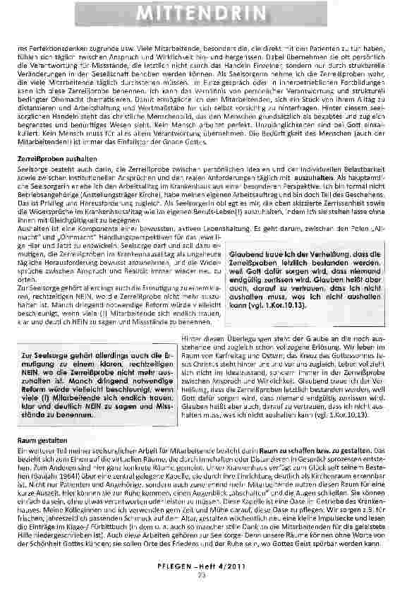 Vorschauseite 2: MIT DER TAGLICHEN ZERREISSPROBE LEBEN Seelsorge für Mitarbeitende In einem Akutkrankenhaus