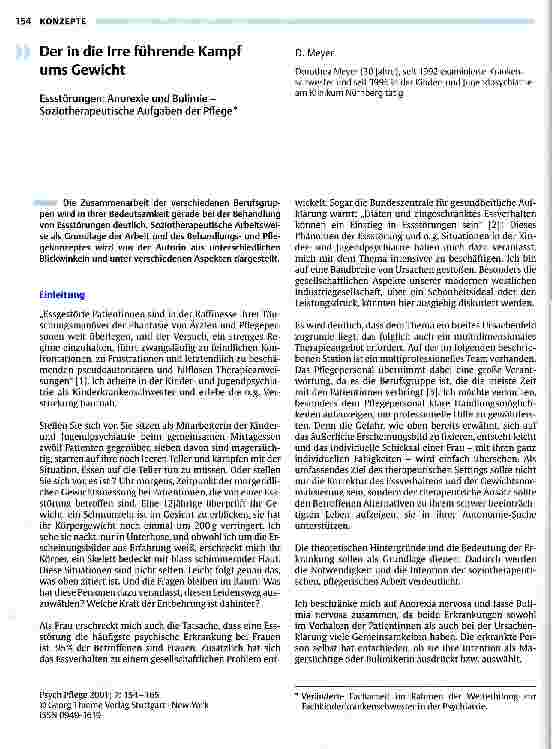 Vorschauseite 1: Der in die Irre führende Kampf ums Gewicht Essstörungen: Anorexie und Bulimie - soziotherapeutische Aufgaben der Pflege
