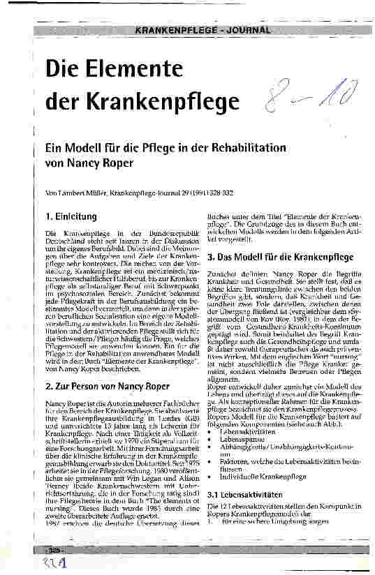 Vorschauseite 1: Die Elemente der Krankenpflege - Ein Modell für die Pflege in der Rehabilitation von Nancy Roper