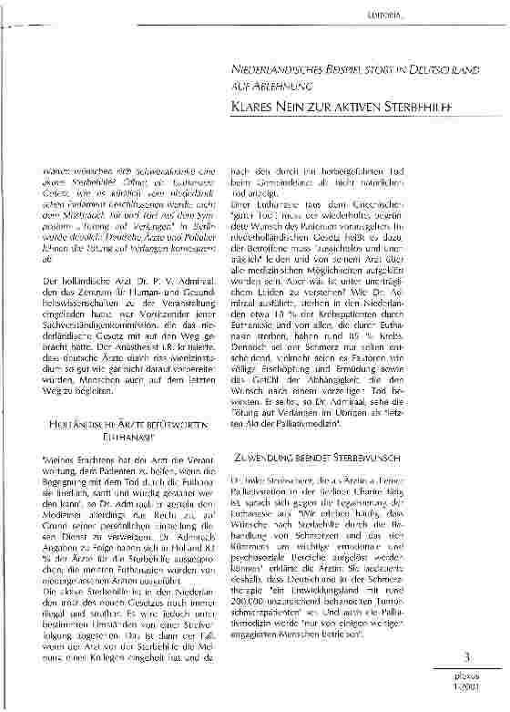 Vorschauseite 1: Klares Nein zur aktiven Sterbehilfe