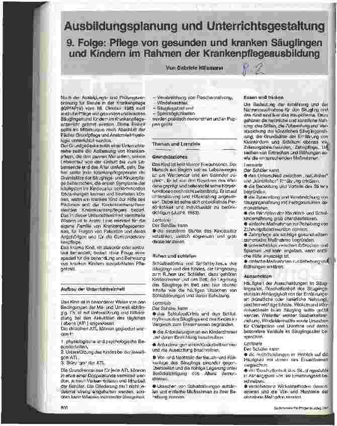 Vorschauseite 1: Ausbildungsplanung und Unterrichtsgestaltung - 9. Folge: Pflege von gesunden und kranken Säuglingen und Kindern im Rahmen der Ausbildung