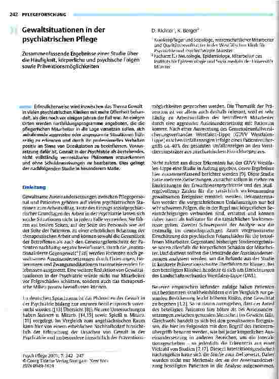 Vorschauseite 1: Gewaltsituationen in der psychiatrischen Pflege Zusammenfassende Ergebnisse einer Studie