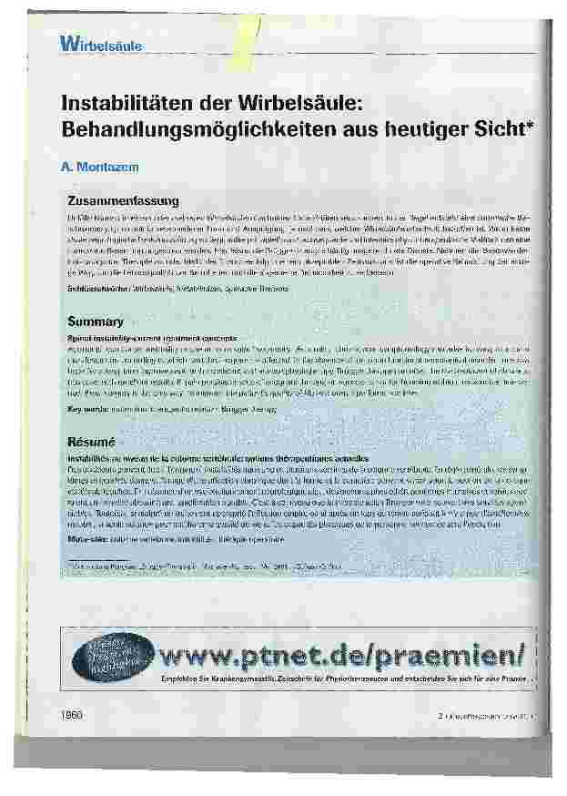Vorschauseite 1: Instabilitäten der Wirbelsäule: Behandlungsmöglichkeiten aus heutiger Sicht